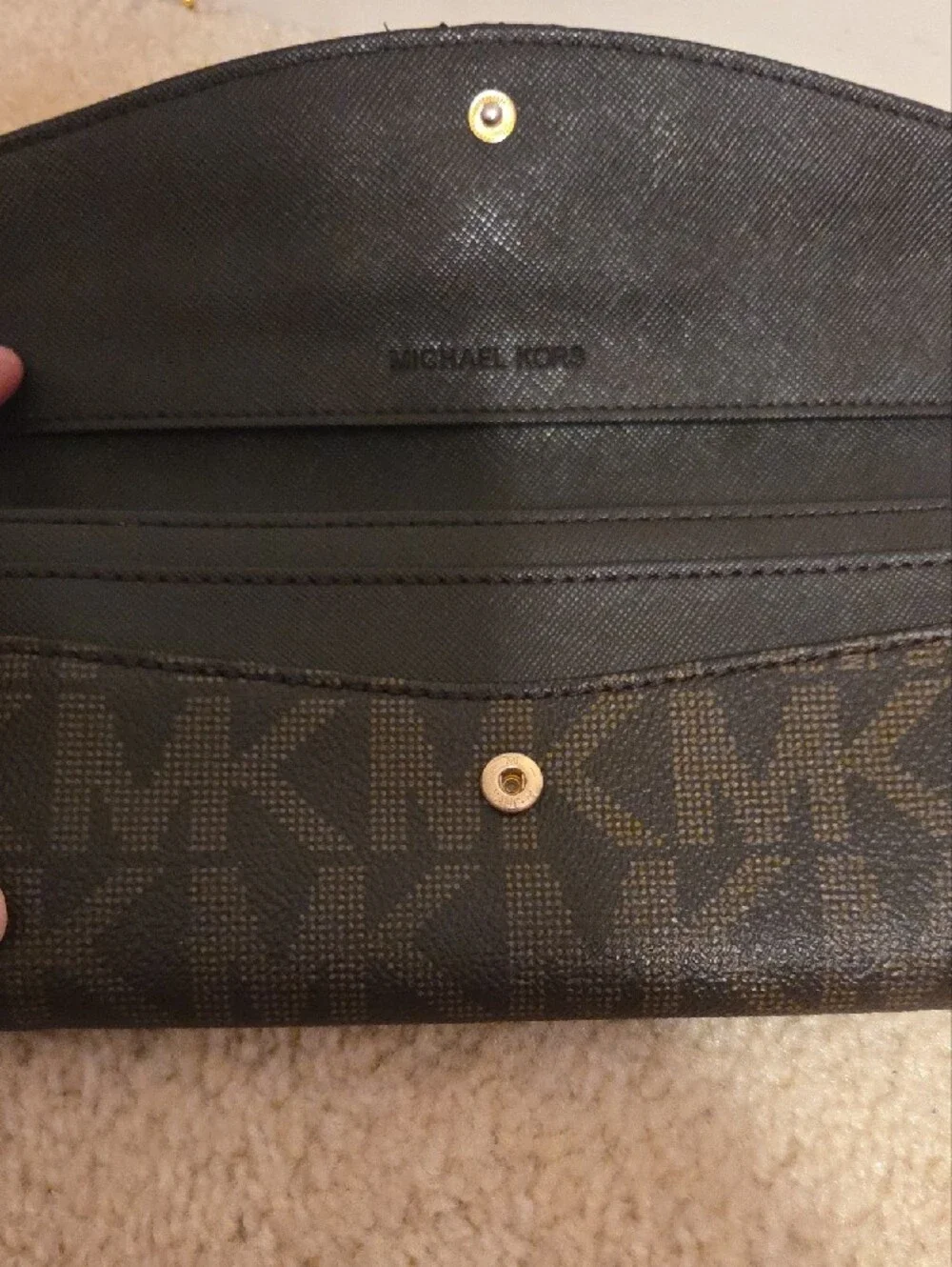 Michael Kors Tan and Black MK Continental Wallet